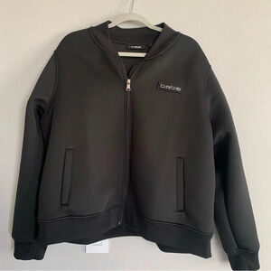 Bebe Black Moto Bomber Logo Jacket Size 2XL Rhinestones Sequin Jacket Y2K